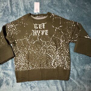 Exlura Oversized Graphic Bee Hype Long Sleeve Chunky Knit Pullover Women's Sz. S